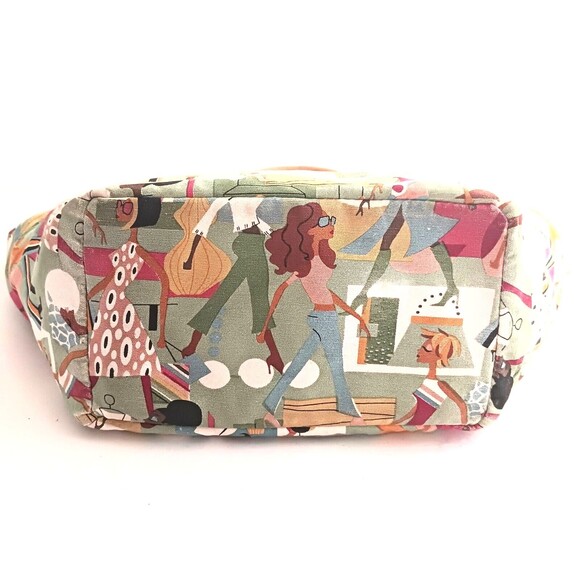 VTG Neiman Marcus Fashion Diva Green Cotton Print Tote Bamboo Ring Handle - Picture 6 of 11